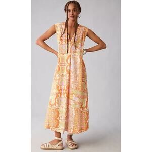 Anthropplogie Maeve Maxi Tunic Dress Size XS Vibrant Comfy Oversized Midi Pocket